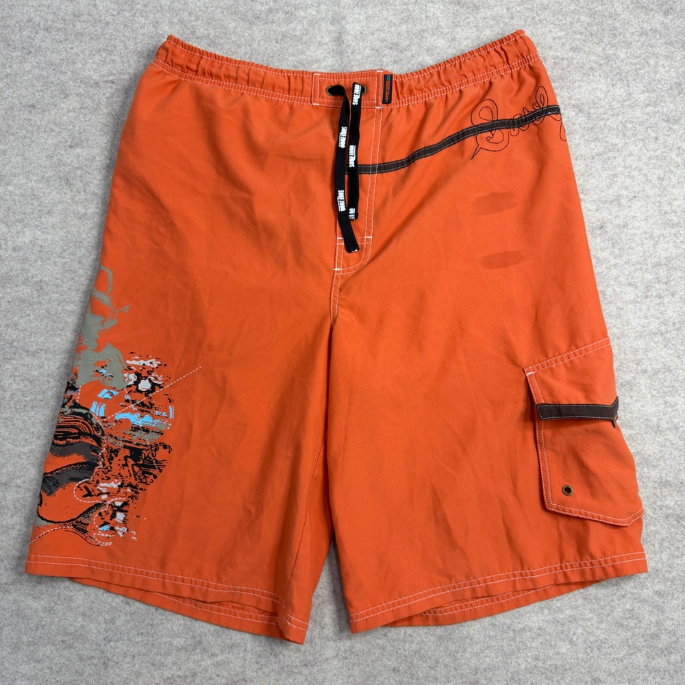 Surf Zone Mens Orange Skull Pirate Ship Board Shorts Swim Trunks XL 18 38129